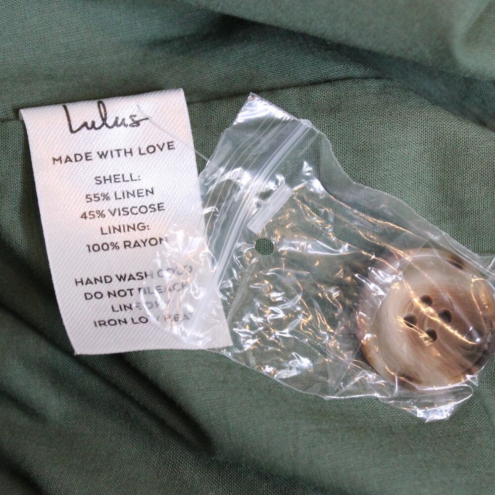 Lulus Jet Stream Olive Green High-Waisted Wide-Leg Pants Slit Hem Linen Blend Sm - Picture 13 of 14